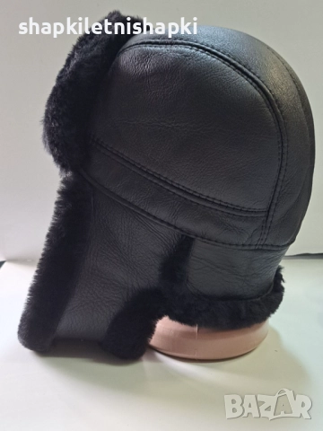 344 Мъжка кожена шапка, телешка-бутикова ушанка , снимка 3 - Шапки - 52538069