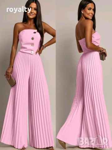 Елегантен розов гащеризон с широки крачоли