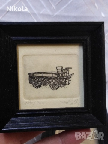 Колекция от 6 миниатюрни рамкирани илюстрации графики с лимитиран тираж на автомобили, снимка 5 - Антикварни и старинни предмети - 51857664
