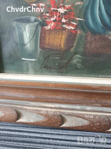 92х71см/стара голяма картина масло върху платно/градски пейзаж-Лондон-мост-карета/дървена рамка, снимка 7 - Картини - 50953397