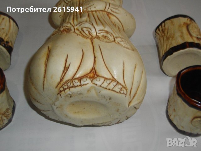 Стар Битов Сервиз За Ракия-Кана/4 Чаши-Бесарабски-"Болград"-Глинен-Нов, снимка 6 - Други ценни предмети - 39436419