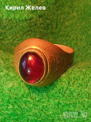 СТАРИНЕН ОРНАМЕНТИРАН РЪЧНО МАЙСТОРСКИ ИЗРАБОТЕН БРОНЗОВ ПРЪСТЕН с ШЛИФОВАН ГРАНАТ 26804, снимка 2 - Антикварни и старинни предмети - 34839233