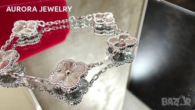 Van Cleef & Arpels VCA Silver Clear 5 Motifs Vintage Alhambra Дамска Гривна, снимка 2 - Гривни - 53373662