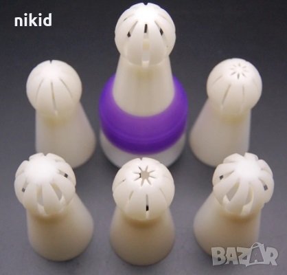 сет 6 бр + трицветен адаптор пош шприц дюза накрайник руски за цветя пластмасови за украса торта , снимка 4 - Аксесоари за кухня - 35884265