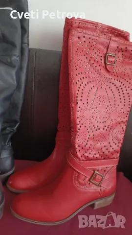 страхотни дамски ботуши черни,червени и бели  номер 39-40 дължина на стелката 25см-25.5см, снимка 6 - Дамски ботуши - 48024368
