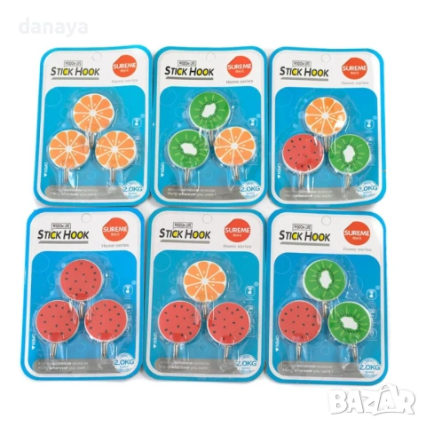 6388 Самозалепващи закачалки Плодове – комплект 3 бр, снимка 2 - Други - 53366381