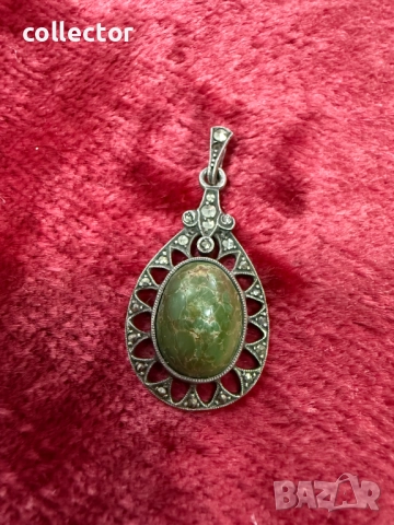 Сребърен медальон / колие с Варисцит и марказити. №7473, снимка 2 - Колекции - 52040910