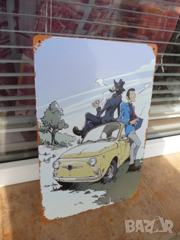 Метална табела кола фиат италианско фиатче рисунка младежи пушат цигари класика готина фенове любите, снимка 2 - Декорация за дома - 52726220