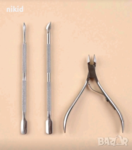 3 бр. инструменти клещи и избутвач кожички и кутикули комплект за нокти маникюр 