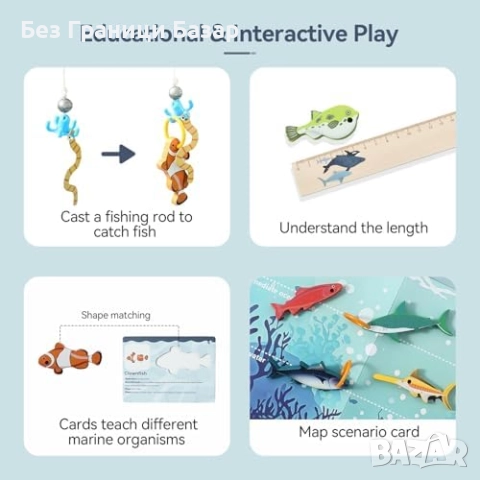 Нова Детска игра Риболов 33 части – въдица, рибки, мрежа, карти за 3–5 г. дете, снимка 3 - Образователни игри - 52497789