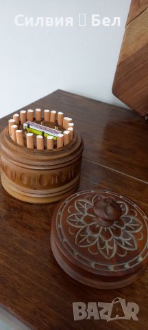 Ретро дървена кутия за цигари и кибрит