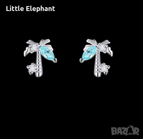 Pre order 🌴 Екзотични обеци „Тропическа палма“ с морскосин кристал 🌊/нови