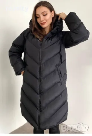 Черно дълго дамско зимно яке 