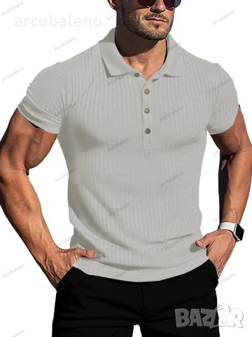 Мъжка едноцветна поло тениска с вертикално райе, 8цвята - 023, снимка 4 - Тениски - 41483044