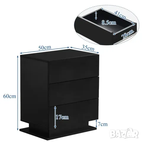 Нощни шкафчета Бял/Черен гланц/мрамор лед LED осветление, 3 чекмеджета, снимка 10 - Шкафове - 48668606