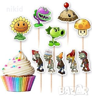 10 бр Plants vs Zombies Зомбита срещу растения топери клечки за мъфини декорация и украса