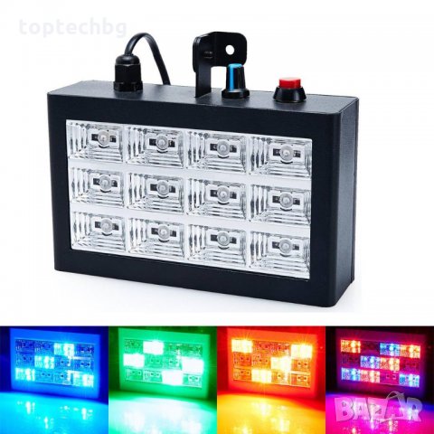 Цветна RGB Блиц LED room Strobe 12, стробоскоп диско лампа, снимка 5 - Други - 34586259