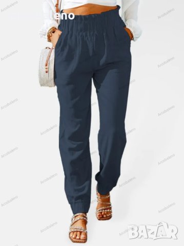 Дамски летен едноцветен панталон с ластик на талията, 9цвята - 023, снимка 2 - Панталони - 40407247