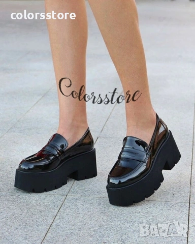 Обувки на платформа - черен лак - NPR30