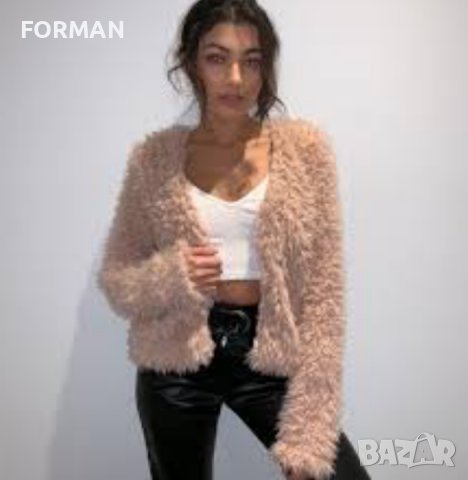 СТРАХОТНО късо розово ПУХКАВО и РОШАВО яке/палтенце 