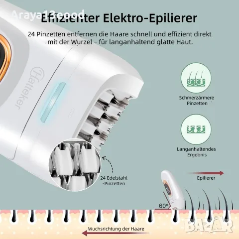 HATTEKER HT-582 2-в-1 дамски епилатор с епилираща и бръснеща глава – IPX7, USB-C, снимка 7 - Епилатори - 55975105