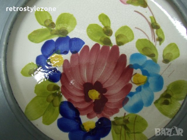 № 5627 старо пано - порцелан , метал   - диаметър 21 см , снимка 3 - Други ценни предмети - 34273760