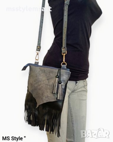 Мини дамска чанта от естествена кожа с ресни , снимка 3 - Чанти - 41368997