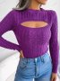 Дамски пуловер с изрязан дълъг ръкав с кръгло деколте, 3цвята - 023, снимка 11