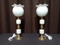 Комплект от две порцеланови лампи с бели стъклени абажури, снимка 1