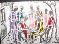 Художествена картичка върху текстилна основа-Мъже в Африка, снимка 1 - Други ценни предмети - 39725841