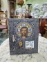 Прекрасна антикварна руска икона с емайл, снимка 1