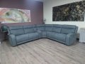 Сив ъглов диван от плат с електрически релаксиращ механизъм, снимка 1 - Дивани и мека мебел - 44342839