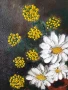 70х60см/голяма стара картина масло върху платно/натюрморт ваза с цветя/маргаритки/дървена рамка, снимка 5