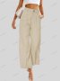 Ежедневни дамски широки панталони с копчета и джобове с висока талия, 5цвята - 024, снимка 2