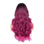 Омбре перука розово червена циклама с черни корени и бретон, снимка 3