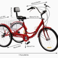 Нов Сгъваем Триколесен Велосипед 24 цола 7 скорости червен, снимка 3 - Велосипеди - 41738601