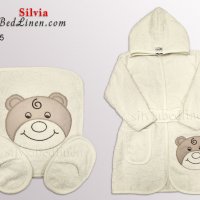 Комплект от 3 части с бродерия - детски халат с кърпа и чехли от памук, снимка 5 - Хавлии и халати - 39260801