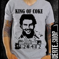 Сива тениска с щампа ESCOBAR THE KING, снимка 1 - Тениски - 42054996