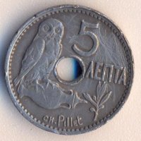Гърция 5 лепта 1912 година, снимка 1 - Нумизматика и бонистика - 39016452