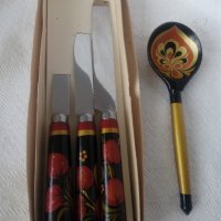 Руски ножове и лъжица хохлома, снимка 1 - Антикварни и старинни предмети - 42523954