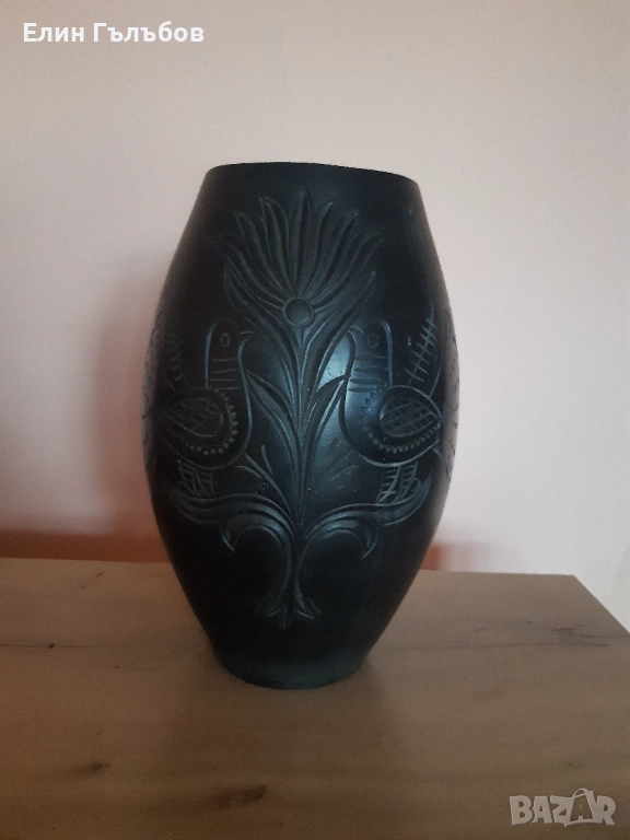 Ваза за цветя керамична с мотиви на гълъби и цветя , снимка 1