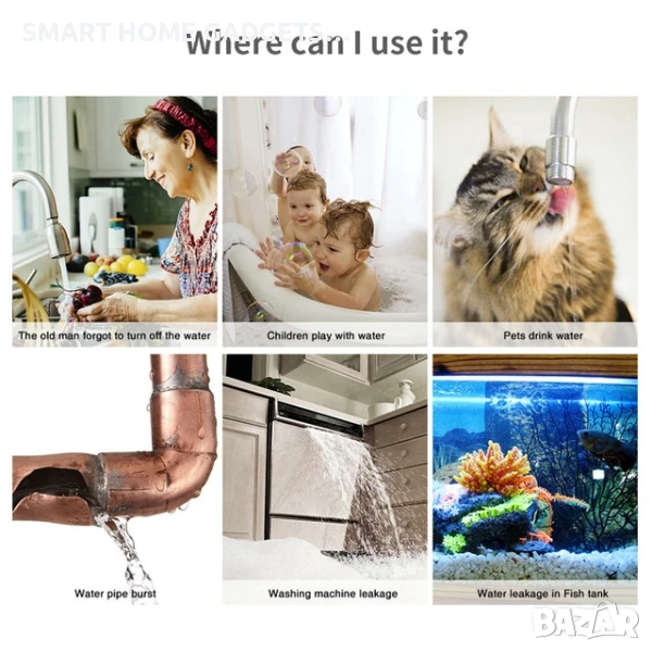 Tuya Smart / Smart Life WiFi Сензор за засичане теч на вода/наводнение, снимка 1