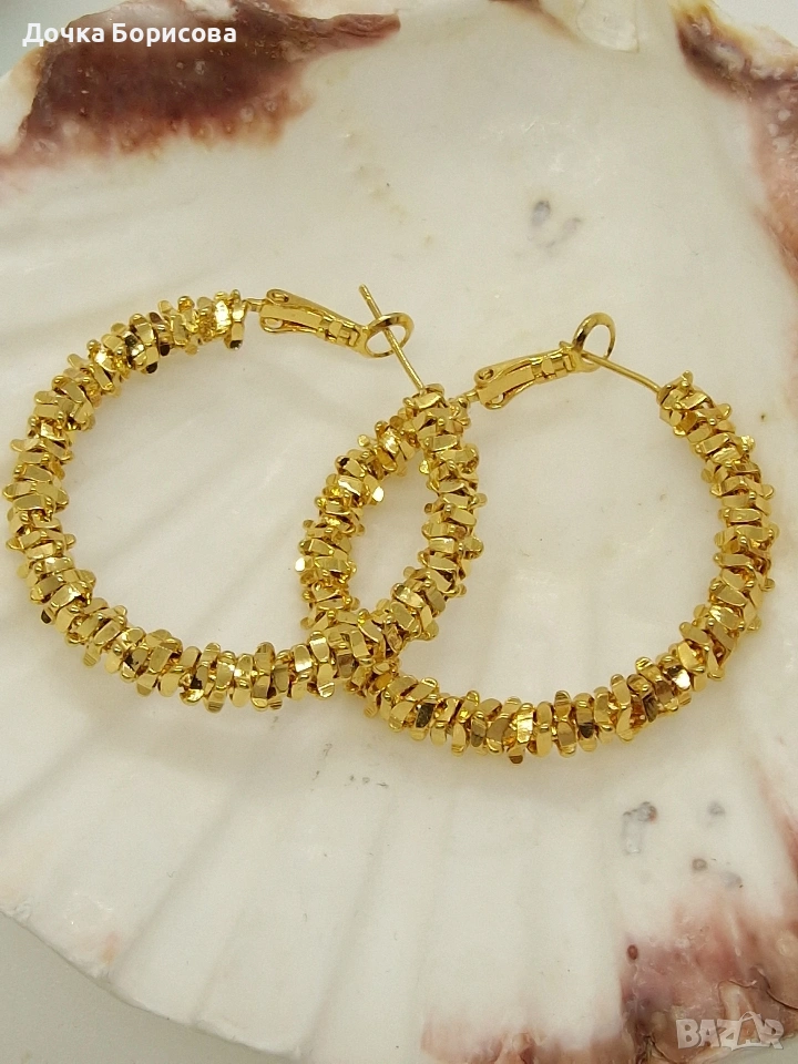 Хоус обеци с мини златни плочки- с позлата , снимка 1