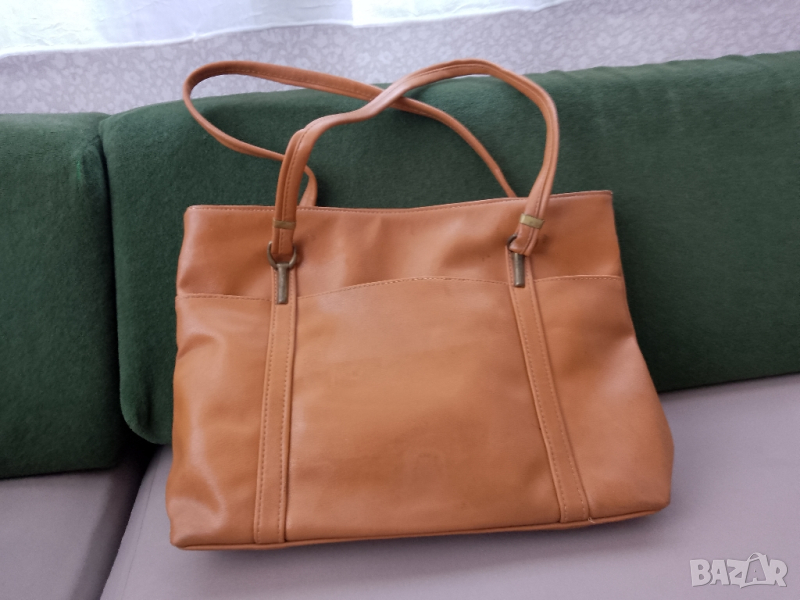 Дамска чанта от изкуствена кожа, светло кафява+ подарък още една чанта от естествена кожа,кафява , снимка 1