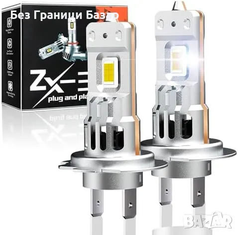 Нови 2 броя H7 LED крушки за фарове – IP68, 6500K, охлаждане, 12000LM, снимка 1