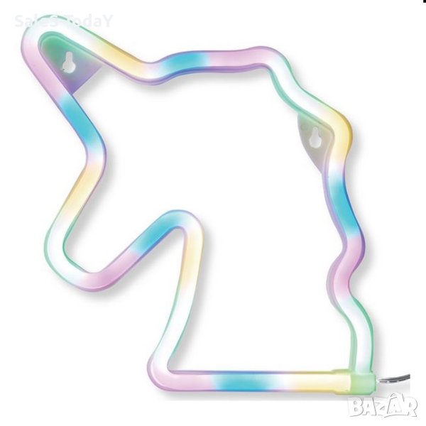 LED лампа, неонова, за стена, еднорог, многоцветен, USB, 22x22см, снимка 1