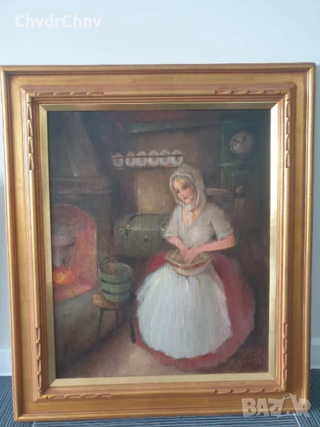 80x69см/голяма картина масло върху платно/женски портрет/Пепеляшка/дървена рамка, снимка 1