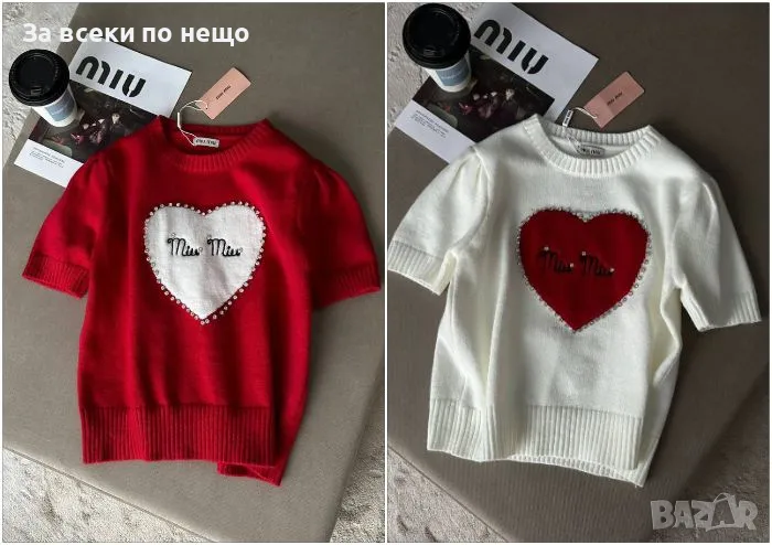 Дамска блуза с къс ръкав фино плетиво Miu Miu Код A366, снимка 1