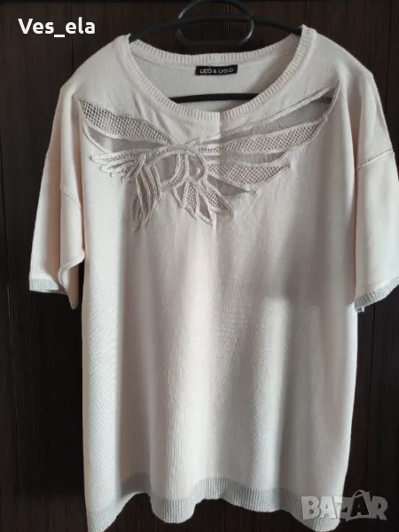 Тънко плетиво блуза с дантелена част, снимка 1