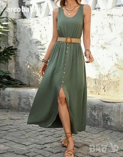 Дамска рокля без ръкави с цепки, снимка 1